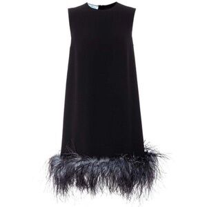 Prada black runway / collector’s feather detail sheath dress - size Small
